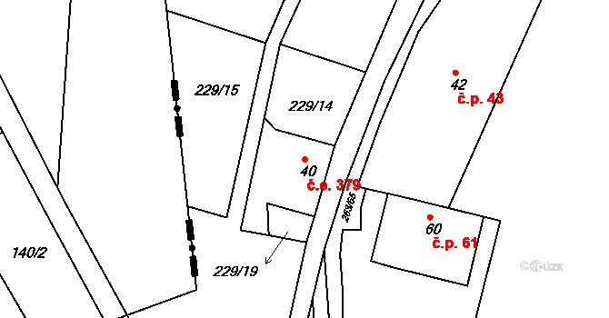 Hostěradice 379, Kamenný Přívoz na parcele st. 40 v KÚ Hostěradice, Katastrální mapa