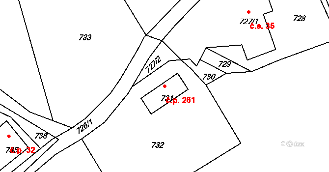 Dolní Chřibská 261, Chřibská na parcele st. 731 v KÚ Dolní Chřibská, Katastrální mapa