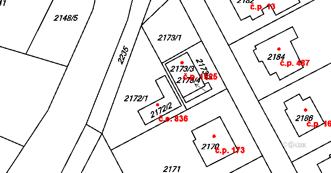 Kopřivnice 836 na parcele st. 2172/2 v KÚ Kopřivnice, Katastrální mapa