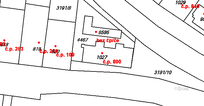 Zlín 800 na parcele st. 1027 v KÚ Zlín, Katastrální mapa