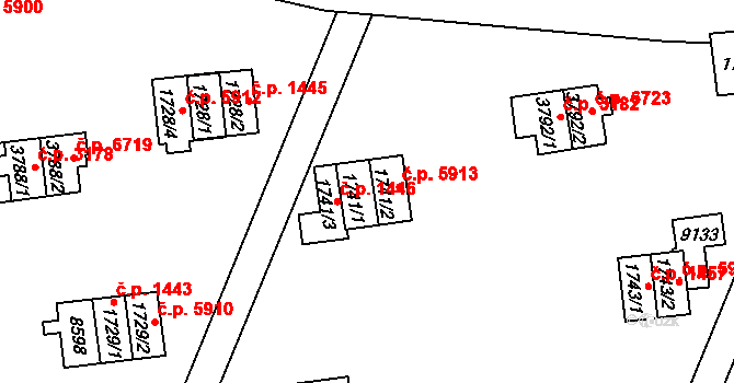 Zlín 1446 na parcele st. 1741/1 v KÚ Zlín, Katastrální mapa
