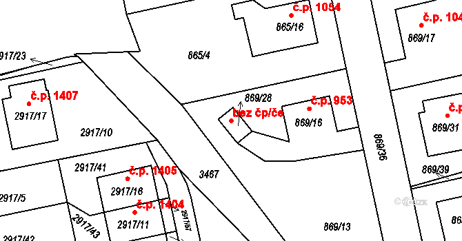 Pelhřimov 42000718 na parcele st. 869/28 v KÚ Pelhřimov, Katastrální mapa