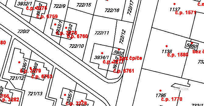 Zlín 3277 na parcele st. 3934/1 v KÚ Zlín, Katastrální mapa