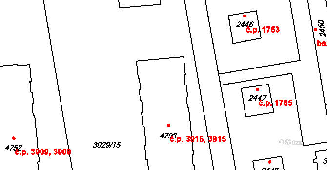 Zlín 3915,3916 na parcele st. 4793 v KÚ Zlín, Katastrální mapa