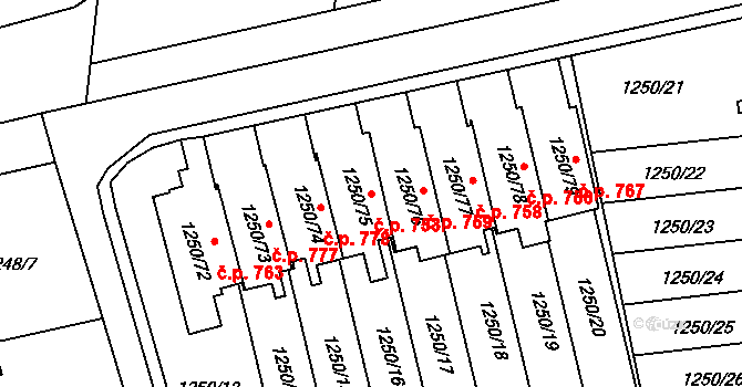 Bolatice 753 na parcele st. 1250/75 v KÚ Bolatice, Katastrální mapa