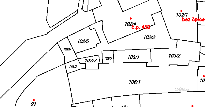 Znojmo 47480718 na parcele st. 102/3 v KÚ Oblekovice, Katastrální mapa