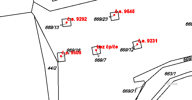 Mojžíř 8980, Ústí nad Labem na parcele st. 669/7 v KÚ Mojžíř, Katastrální mapa