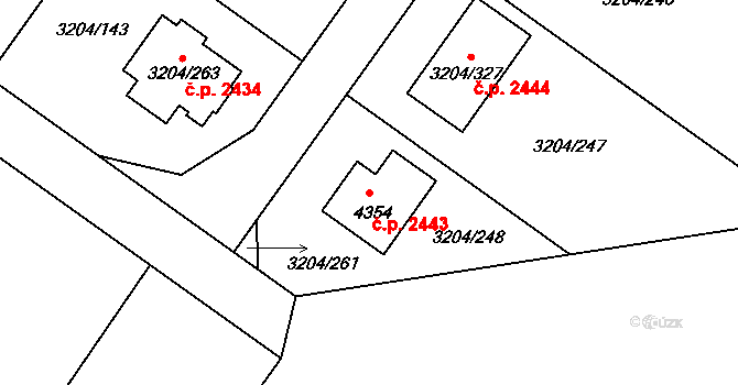 Roudnice nad Labem 2443 na parcele st. 4354 v KÚ Roudnice nad Labem, Katastrální mapa