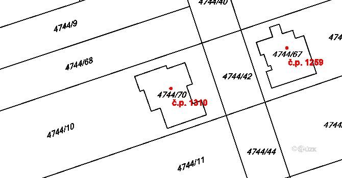 Vlčnov 1310 na parcele st. 4744/70 v KÚ Vlčnov, Katastrální mapa