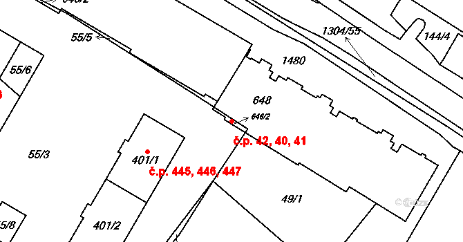 Brandýs nad Orlicí 40,41,42 na parcele st. 648 v KÚ Brandýs nad Orlicí, Katastrální mapa