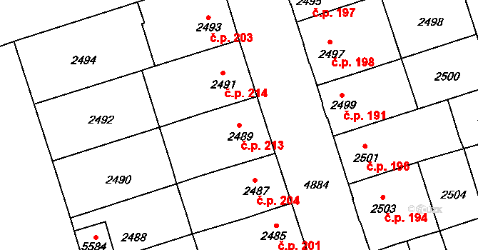 Pražské Předměstí 213, Vysoké Mýto na parcele st. 2489 v KÚ Vysoké Mýto, Katastrální mapa