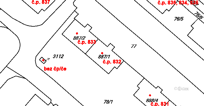 Neratovice 832 na parcele st. 887/1 v KÚ Neratovice, Katastrální mapa