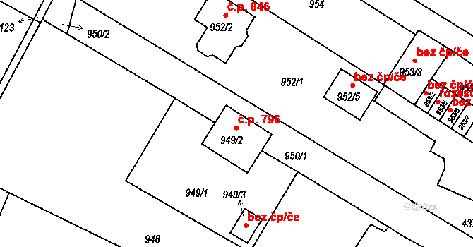 Veselí nad Lužnicí II 796, Veselí nad Lužnicí na parcele st. 949/2 v KÚ Veselí nad Lužnicí, Katastrální mapa