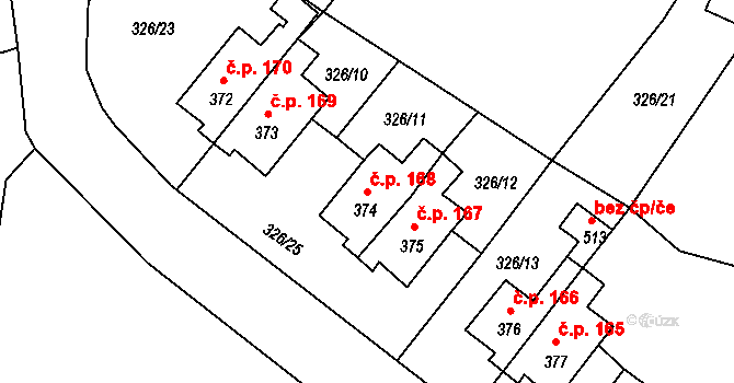 Dolní Kamenice 168, Česká Kamenice na parcele st. 374 v KÚ Dolní Kamenice, Katastrální mapa