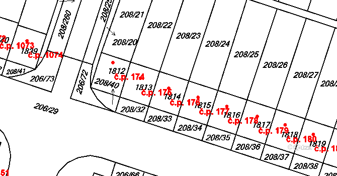 Přeštice 176 na parcele st. 1814 v KÚ Přeštice, Katastrální mapa