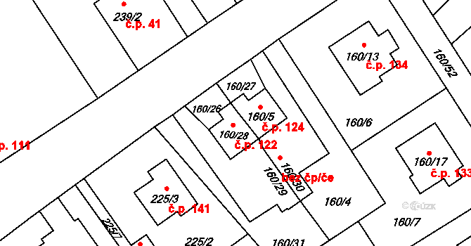Černčice 122 na parcele st. 160/28 v KÚ Černčice, Katastrální mapa