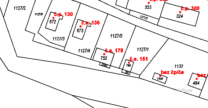 Vranov nad Dyjí 178 na parcele st. 752 v KÚ Vranov nad Dyjí, Katastrální mapa