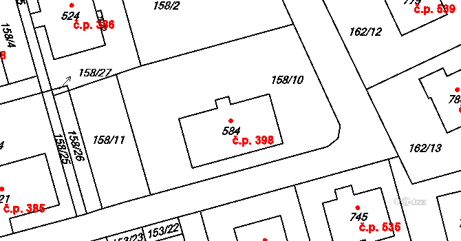 Černovice 398 na parcele st. 584 v KÚ Černovice u Tábora, Katastrální mapa