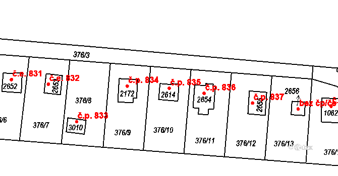 Vodňany II 835, Vodňany na parcele st. 2614 v KÚ Vodňany, Katastrální mapa