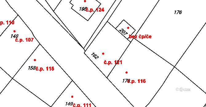 Roupov 121 na parcele st. 162 v KÚ Roupov, Katastrální mapa