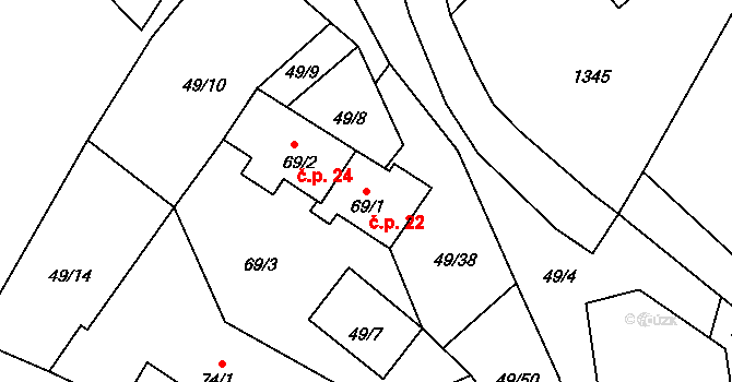 Chloumek 22, Libice nad Doubravou na parcele st. 69/1 v KÚ Chloumek, Katastrální mapa