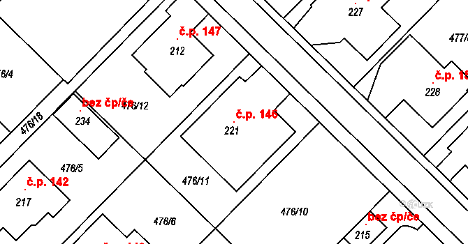 Šelešovice 146 na parcele st. 221 v KÚ Šelešovice, Katastrální mapa