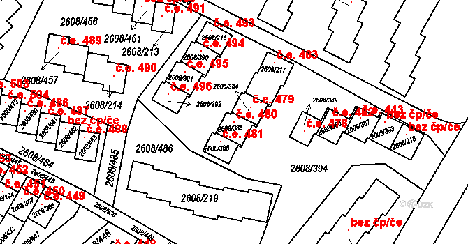 Staré Splavy 480, Doksy na parcele st. 2608/385 v KÚ Doksy u Máchova jezera, Katastrální mapa