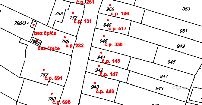 Koryčany 143 na parcele st. 944 v KÚ Koryčany, Katastrální mapa