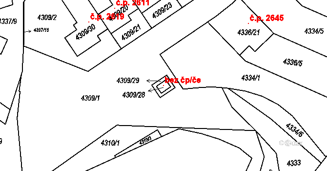 Boskovice 103383719 na parcele st. 4309/28 v KÚ Boskovice, Katastrální mapa