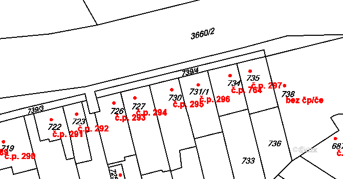 Holešov 295 na parcele st. 730 v KÚ Holešov, Katastrální mapa