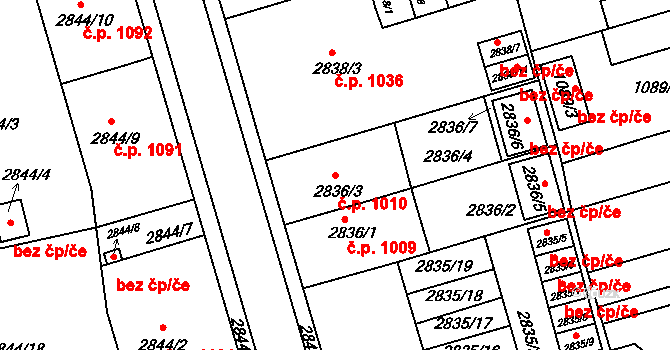 Holešov 1010 na parcele st. 2836/3 v KÚ Holešov, Katastrální mapa