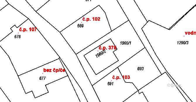 Moravičany 378 na parcele st. 1960/2 v KÚ Moravičany, Katastrální mapa