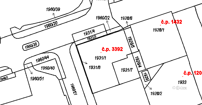 Moravská Ostrava 3392, Ostrava na parcele st. 1931/1 v KÚ Moravská Ostrava, Katastrální mapa