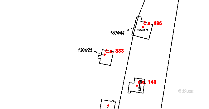 Oslnovice 333 na parcele st. 1304/25 v KÚ Oslnovice, Katastrální mapa