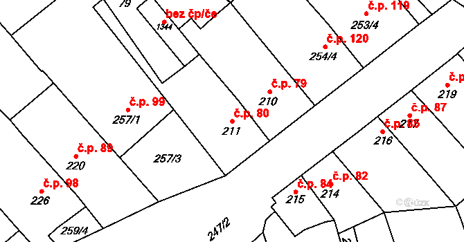 Přerov VIII-Henčlov 80, Přerov na parcele st. 211 v KÚ Henčlov, Katastrální mapa