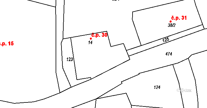 Miletín 30, Onomyšl na parcele st. 14 v KÚ Miletín u Onomyšle, Katastrální mapa