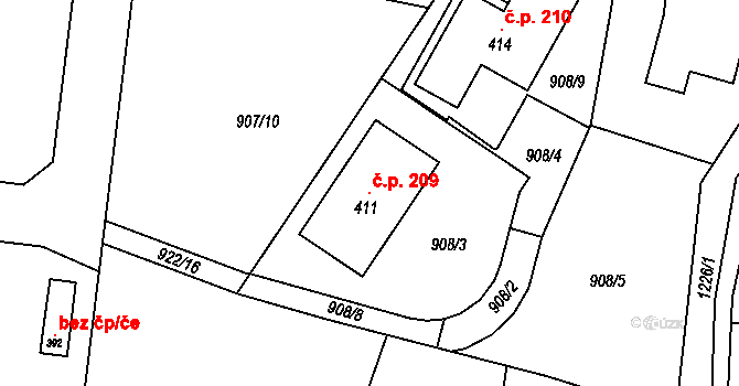 Čistá v Krkonoších 209, Černý Důl na parcele st. 411 v KÚ Čistá v Krkonoších, Katastrální mapa