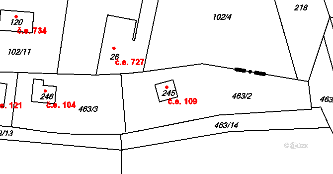 Osnice 109, Jesenice na parcele st. 245 v KÚ Osnice, Katastrální mapa