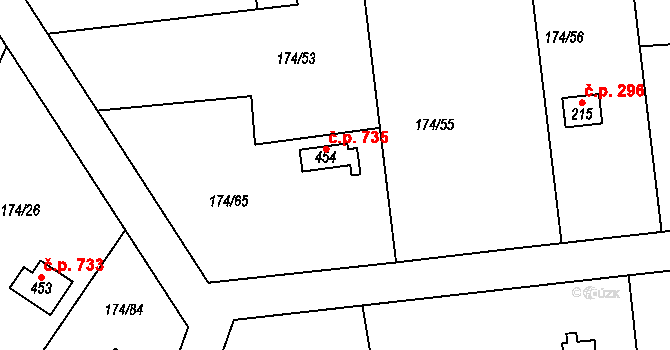 Březová 735, Březová-Oleško na parcele st. 454 v KÚ Březová u Zvole, Katastrální mapa