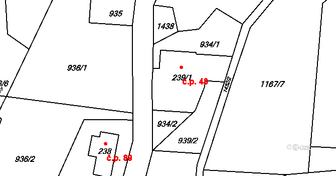 Dolní Světlá 48, Mařenice na parcele st. 239/1 v KÚ Dolní Světlá pod Luží, Katastrální mapa