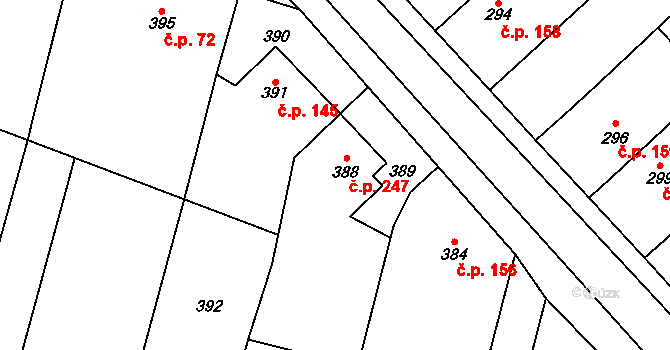 Zakřany 247 na parcele st. 388 v KÚ Zakřany, Katastrální mapa