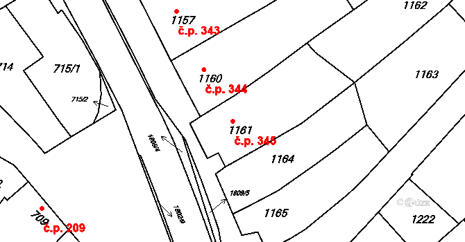 Dolní Bojanovice 345 na parcele st. 1161 v KÚ Dolní Bojanovice, Katastrální mapa