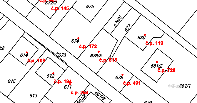 Vnorovy 515 na parcele st. 676/5 v KÚ Vnorovy, Katastrální mapa