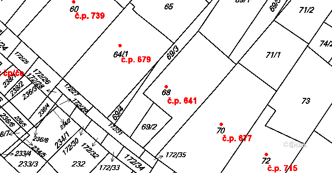 Ždánice 641 na parcele st. 68 v KÚ Ždánice, Katastrální mapa