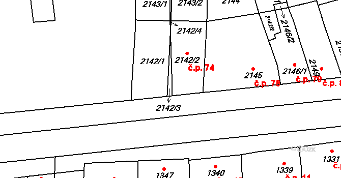 Dubňany 74 na parcele st. 2142/2 v KÚ Dubňany, Katastrální mapa