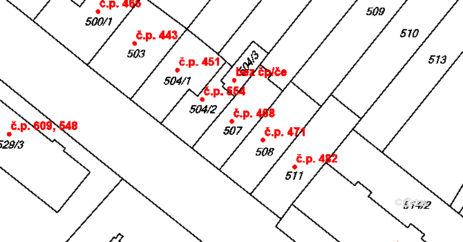 Vyškov-Předměstí 468, Vyškov na parcele st. 507 v KÚ Vyškov, Katastrální mapa