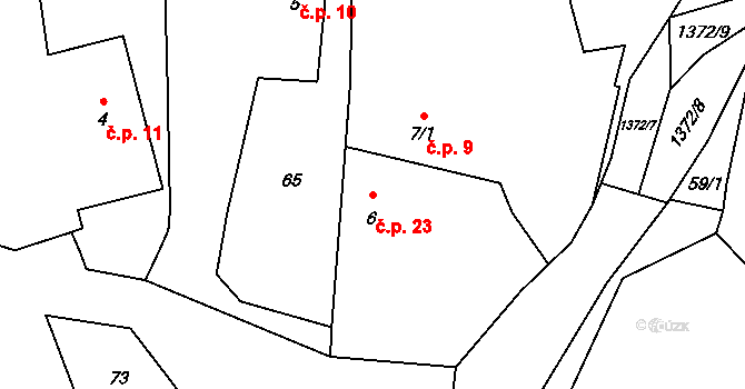 Divišovice 23, Sedlec-Prčice na parcele st. 6 v KÚ Divišovice, Katastrální mapa