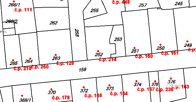 Švermov 214, Kladno na parcele st. 252 v KÚ Motyčín, Katastrální mapa