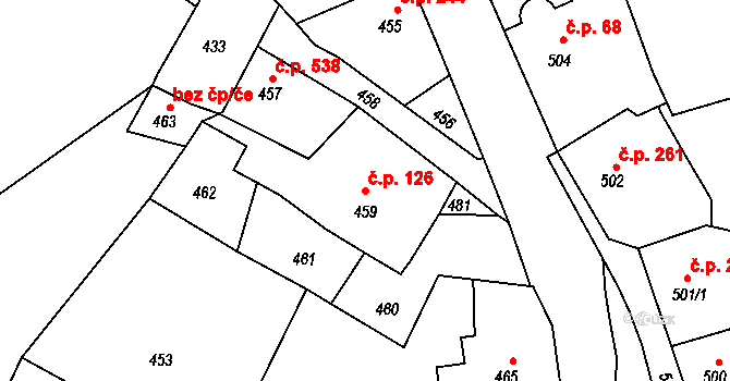 Hrádek nad Nisou 126 na parcele st. 459 v KÚ Hrádek nad Nisou, Katastrální mapa