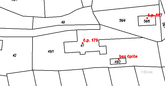 Staříč 179 na parcele st. 47 v KÚ Staříč, Katastrální mapa